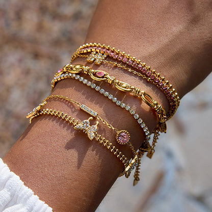 Stainless Steel Zircon Bracelet for Women, Light Luxury High-End Jewelry, Non-Fading Titanium Steel Accessories, Hot Item