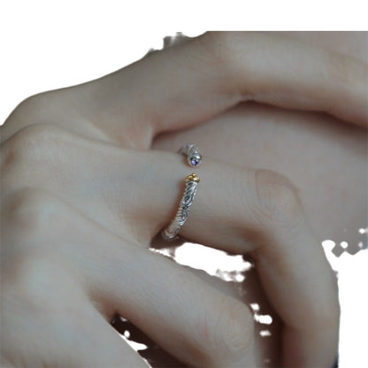 925 Silver Small Zircon Relief Totem Tang Grass Flower Open Ring Fashion Trend Personality Unique Rose Gold Minimalist Style