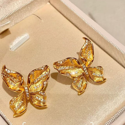 Sterling Silver S925 Brushed Craft Butterfly Earrings Necklace Set French Light Luxury Retro Niche Design Jewelry Set