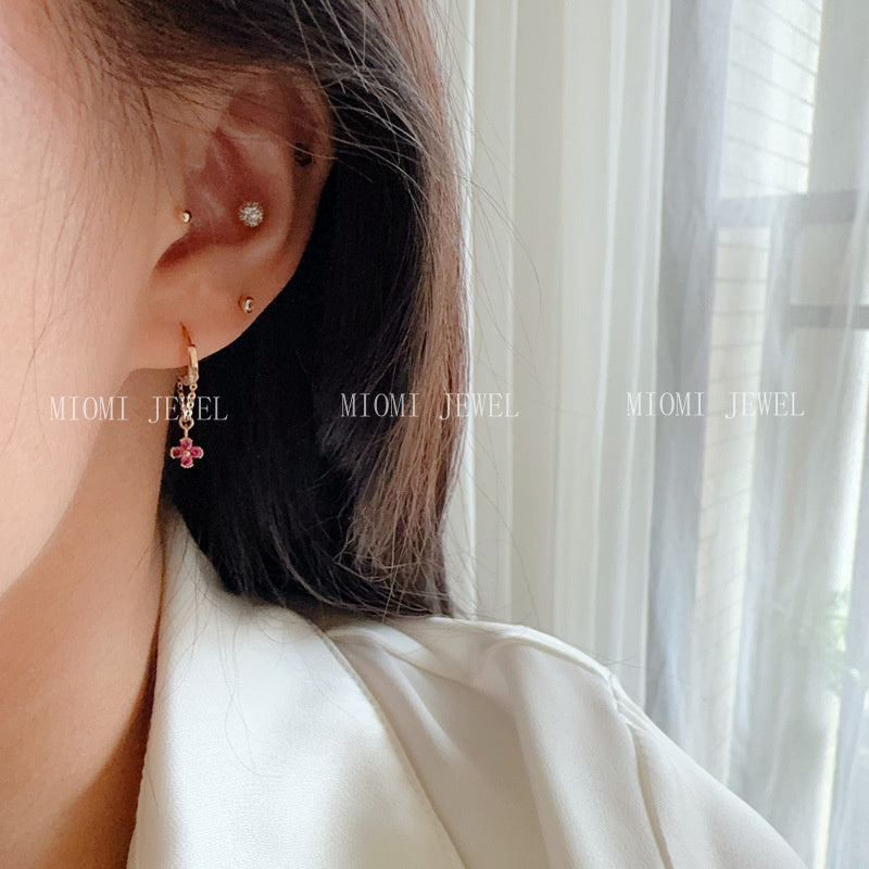 S925 Sterling Silver 18K Gold Plated Earrings for Women Four-Petal Flower Small Flower Inlaid Zircon Ear Cuff Earrings