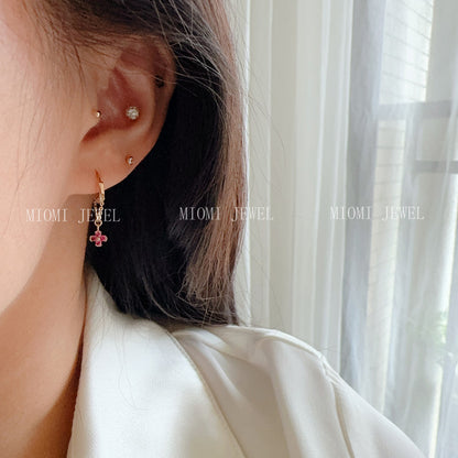 S925 Sterling Silver 18K Gold Plated Earrings for Women Four-Petal Flower Small Flower Inlaid Zircon Ear Cuff Earrings