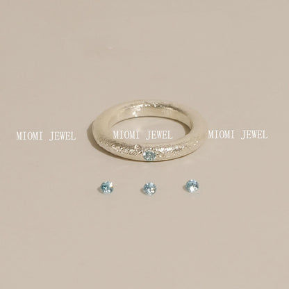 S925 Sterling Silver Brushed Aquamarine Ring for Women, Simple Style, Niche Design, Unique Matte Texture Index Finger Ring