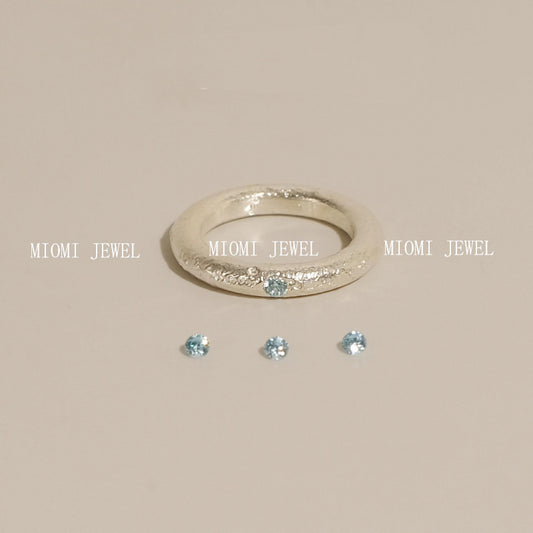 S925 Sterling Silver Brushed Aquamarine Ring for Women, Simple Style, Niche Design, Unique Matte Texture Index Finger Ring