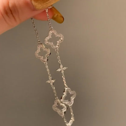 S925 Sterling Silver Hollow Four-Leaf Clover Cross Zircon Bracelet Starry Sky Flower Inlaid Diamond Niche Fashion Versatile