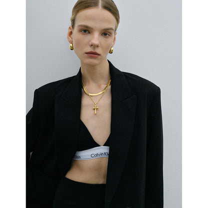 18k Gold Stainless Steel Cross Necklace Niche High-end Minimalist Cross Titanium Steel Necklace