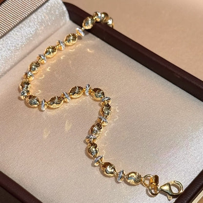 Sterling Silver S925 Italian Two-tone Laser Cut Wave Egg Bead Bracelet Light Luxury High-end Exquisite Niche Jewelry