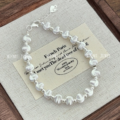 S925 Sterling Silver Cat Eye Lucky Bead Bracelet for Women Korean Version Exquisite Fashionable Unique Design Sense Hand Jewelry