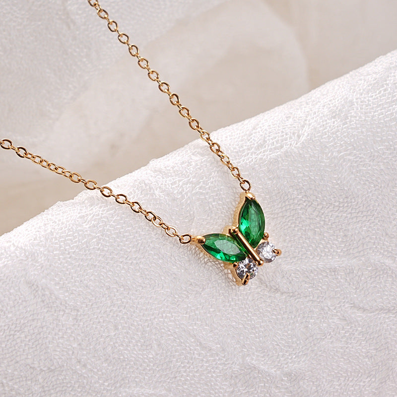 Titanium Steel 18K Vacuum Plated Colorful Zircon Necklace for Women High-End Light Luxury Micro-Paved Zircon Necklace Butterfly Design
