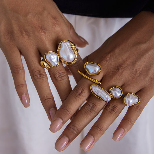 Imitation Baroque Pearl Ring Titanium Steel Non-Fading Hand Jewelry Light Luxury High-End Feel Stainless Steel Autumn Winter Accessories for Women