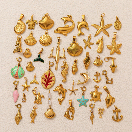 DIY Stainless Steel Starfish Flat Conch Pendant DIY Accessories Furnace Vacuum Electroplating 18K Gold Color Retention