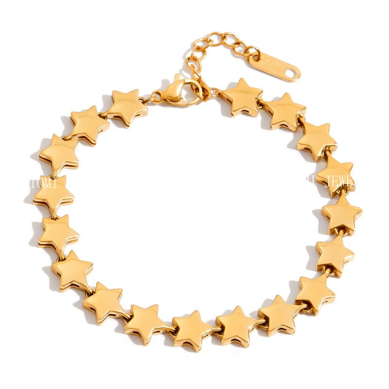 Quiet Design Classic Style 18K Gold Stainless Steel Smooth Pentagram Bracelet Stainless Steel Trendy Bracelet Jewelry