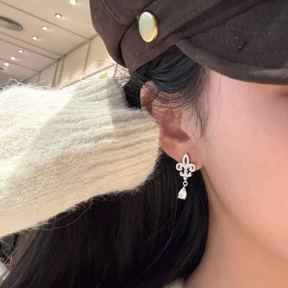 S925 Sterling Silver High Carbon Diamond Iris Flower Water Drop Earrings Ear Jewelry Luxurious Full Diamond Inlay High-end Exquisite Fashion