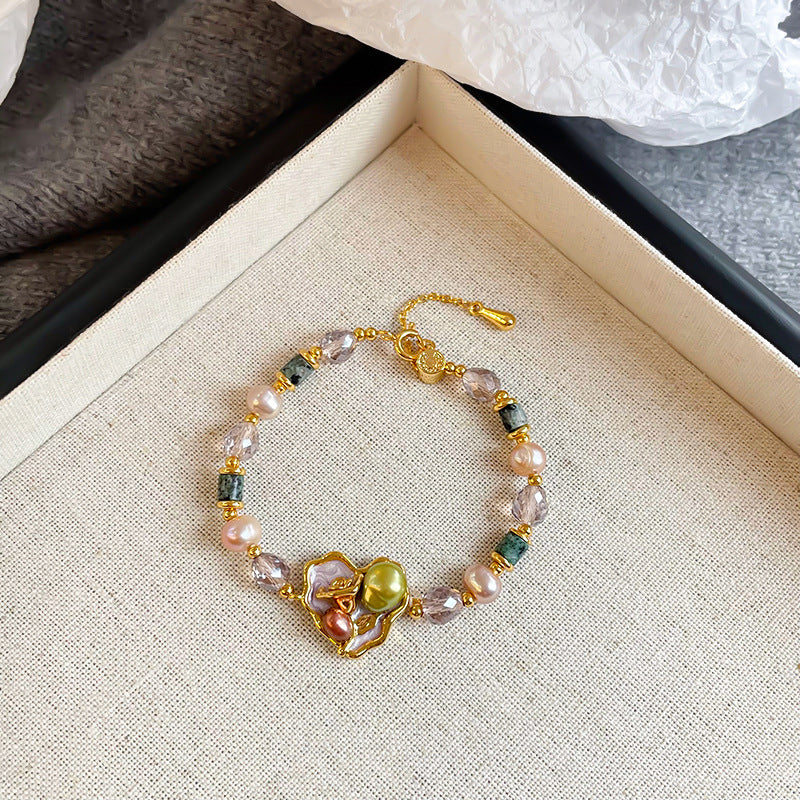 NALA Nala Dripping Oil Flower Beaded Bracelet Pearl High-end Pearl Bracelet Large Hand Circumference Pure Handmade Bracelet