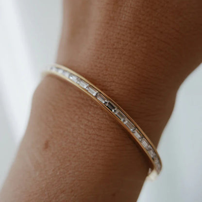 INS Style Summer Titanium Steel Bracelet Women's Fashion Versatile Stainless Steel Zircon Inlaid Bracelet Vintage Bangle