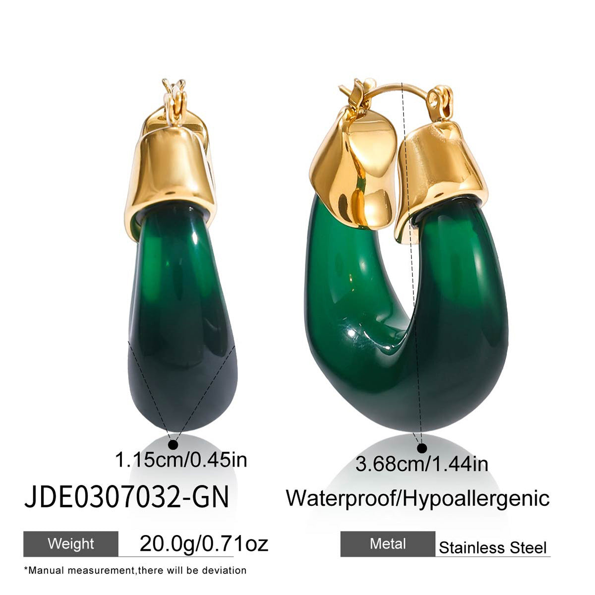 Autumn Winter Resin Chubby Stainless Steel Earrings Niche Light Luxury Hoop Titanium Steel Jewelry for Women with a Sense of Sophistication