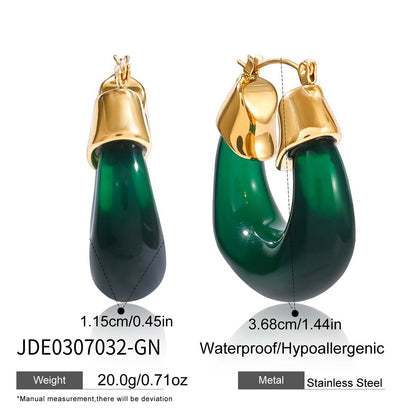 Autumn Winter Resin Chubby Stainless Steel Earrings Niche Light Luxury Hoop Titanium Steel Jewelry for Women with a Sense of Sophistication
