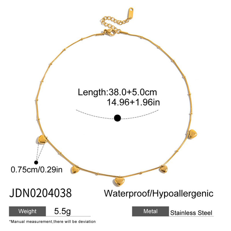 Stainless Steel 18k Gold Colorful Heart Pendant Necklace Layered Simple High-end Collarbone Chain