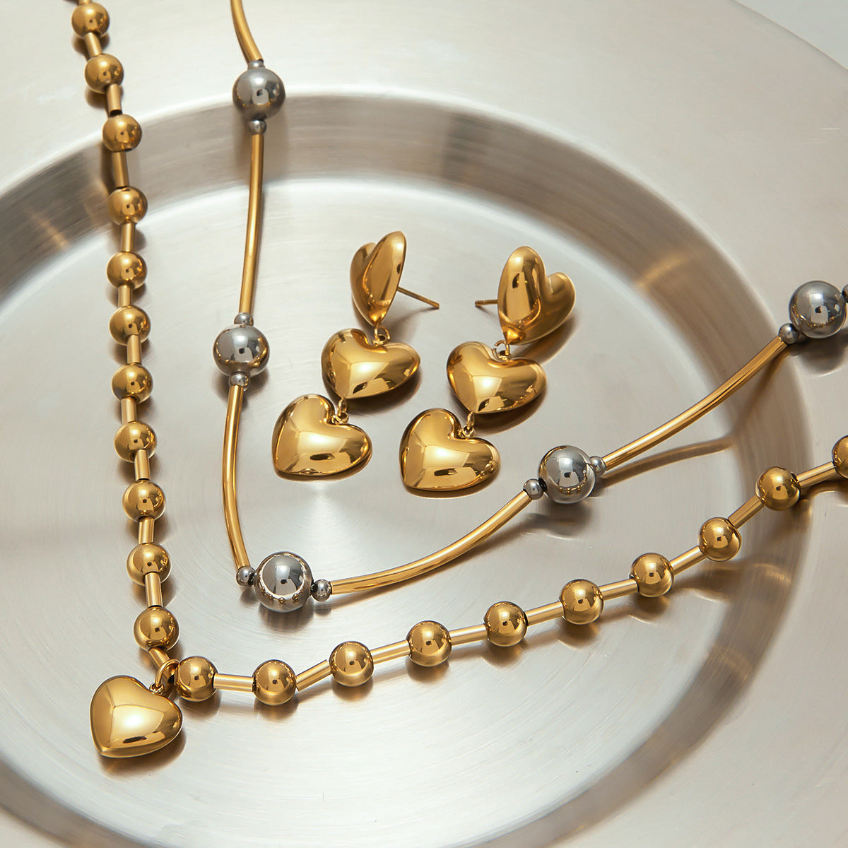 Stainless Steel Heart Necklace Simple High-End Earrings Non-Fading Titanium Steel Jewelry for Women