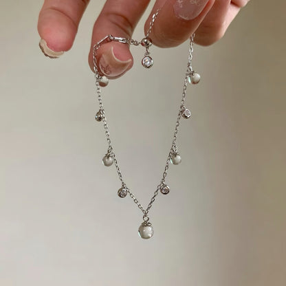 S925 Silver White Crystal Double A Quality Necklace Bracelet Set Summer Light Luxury High-end Niche Fashion Versatile