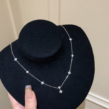 S925 Sterling Silver High Carbon Diamond Four-Leaf Clover Necklace Light Luxury Niche Design Clavicle Chain