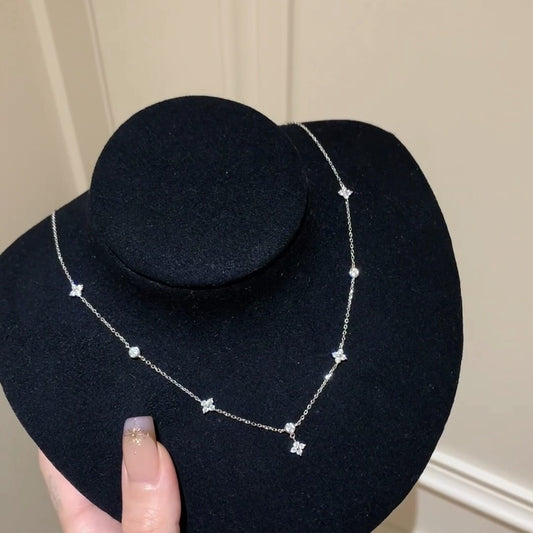 S925 Sterling Silver High Carbon Diamond Four-Leaf Clover Necklace Light Luxury Niche Design Clavicle Chain