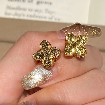 Sparkling Dragon Scale Earrings for Women S925 Four-Leaf Clover Crushed Ice CNC Craft Earrings