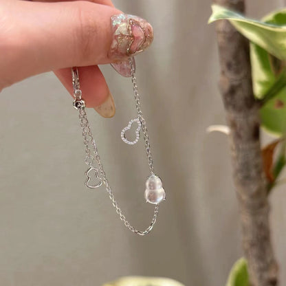 Pure Silver S925 Chinese Style Botanical Water Foam Jade Gourd Pullable Bracelet Niche Ins Style Crystal National Trend