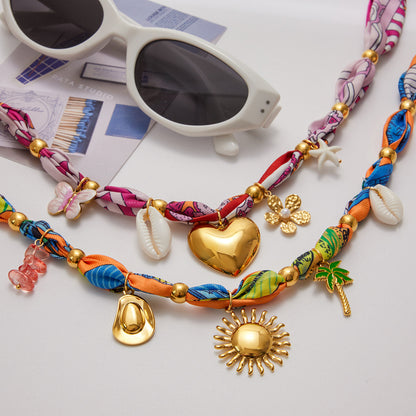 Vacation Style Silk Scarf Titanium Steel Necklace Light Luxury High-End Clavicle Chain Stainless Steel Jewelry for Women Non-Fading