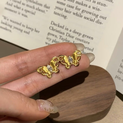 925Silver Plant Series Brushed Craft Butterfly Earrings Exquisite High-end Design Niche Retro Earrings