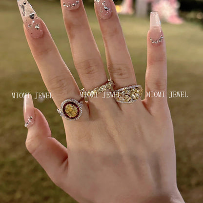 S925 Sterling Silver High Carbon Diamond ring Light Luxury Row Diamond Full Circle Ring Collection Socialite Layered Pigeon Egg Yolk Diamond Wealth Ring