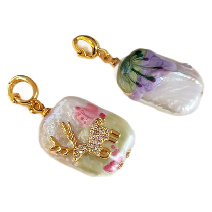 Oil Painting Baroque Pearl Universal Clasp Necklace Pendant Light Luxury High-end Universal Clasp Pendant Single Pendant