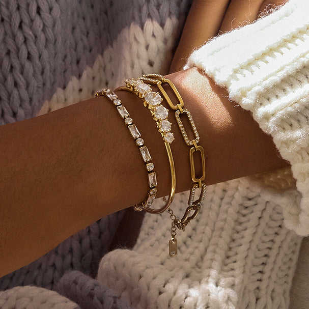 Zircon Titanium Steel Bracelet Light Luxury High-end Bracelet Bracelet Stainless Steel Jewelry Women's Non-fading Jewelry