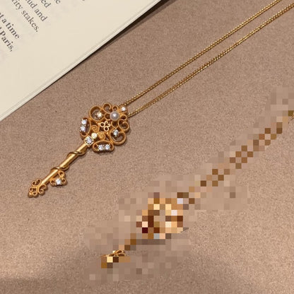 Pure Silver S925 Ancient Brushed Craft Magic Wand Key Necklace Exquisite Light Luxury High-end Niche Collarbone Chain