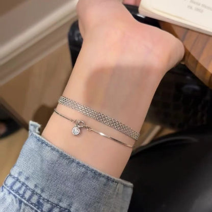 Pure Silver S925 Light Luxury Style High-end Lace Tank Chain Bracelet Layered Wear Style Niche Versatile
