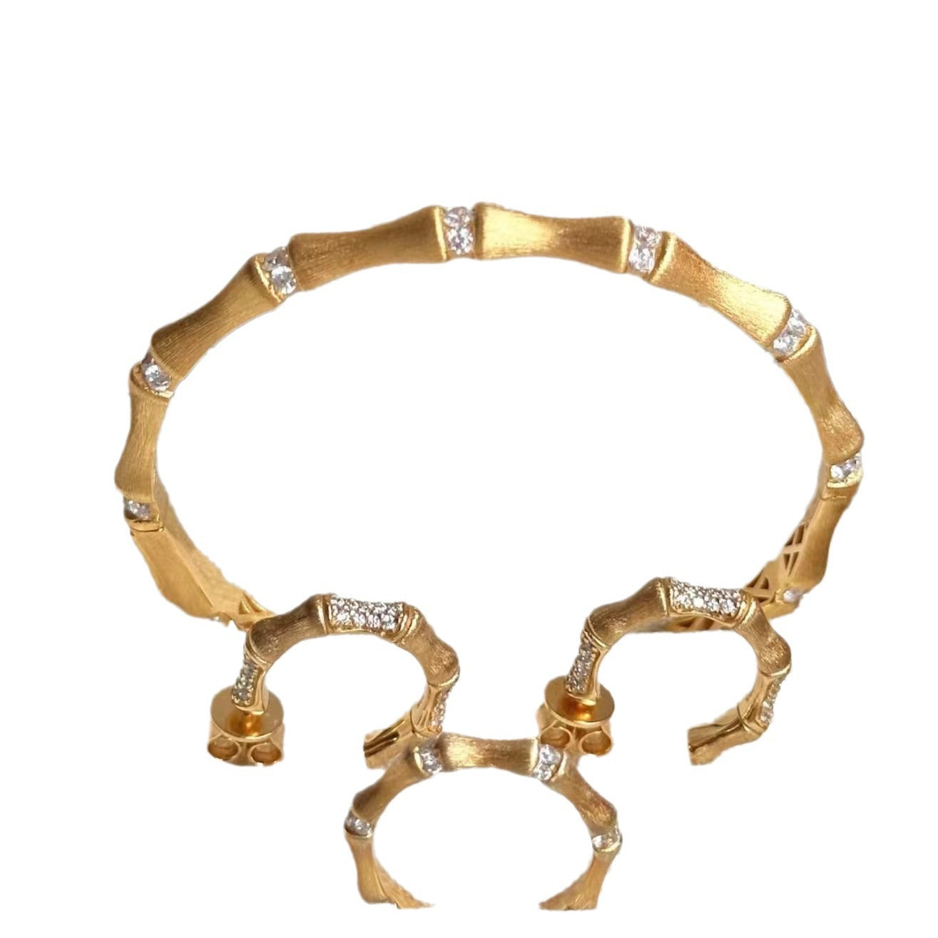 Italian Vintage Brushed Light Luxury High-End Jewelry 925 Sterling Silver Brushed Craft Forged Bamboo Earrings Studs