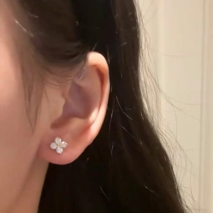 Pure Silver S925 High Carbon Diamond Craft Lucky Four-Leaf Clover Earrings for Women New Hot-Selling High-End Earrings