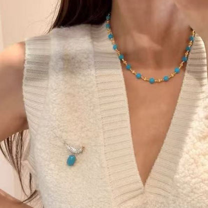 Sterling Silver S925 Blue Turquoise Bird Shape Brooch High-end Luxury Exquisite Elegant Special Edition Premium Accessory Brooch