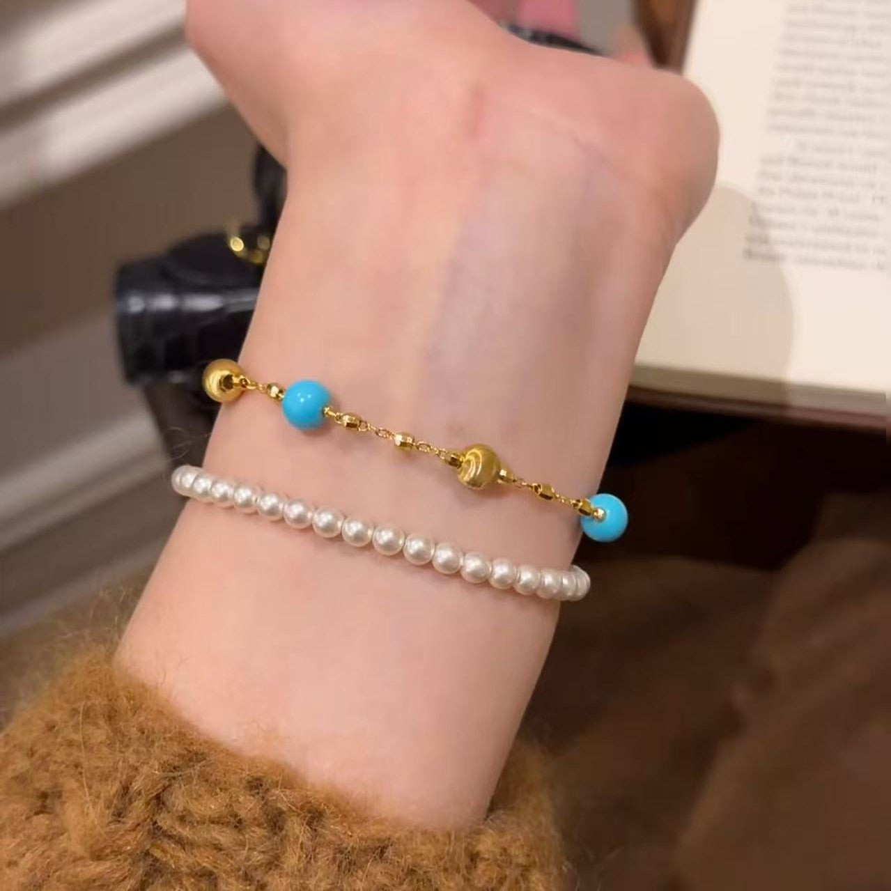 Pure Silver S925 Light Luxury Blue Pine Cat's Eye Bracelet Fashion Retro Exquisite Niche Design Sense Simple Elegant Versatile