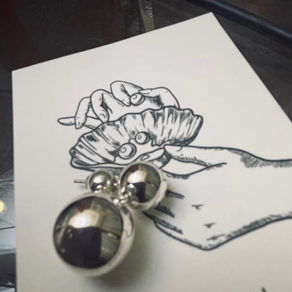 French Style Pure Silver S925 Double Ball Silver Ball Simple Versatile Exquisite 925 Earrings Fashion Personality Minimalist