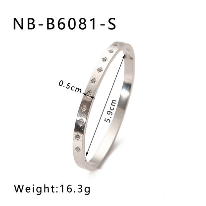 Hot-Selling Zircon Heart-Shaped Quadrilateral Geometric White Zircon Green Zircon Titanium Steel Real Gold Plated Color-Retaining Jewelry Bracelet