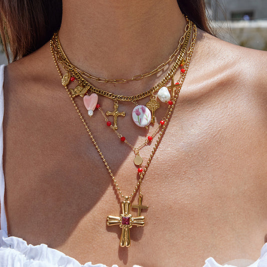 Stainless Steel Ceramic Heart Necklace Light Luxury High-End Clavicle Chain Non-Fading Titanium Steel Jewelry