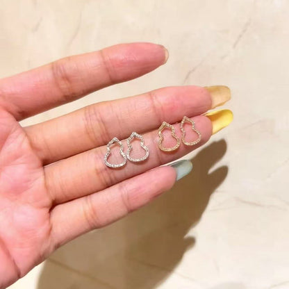 Pure Silver S925 New Chinese Style Gourd Fortune Earrings Elegant Light Luxury Simple High-end Fashion Sense Ear Jewelry