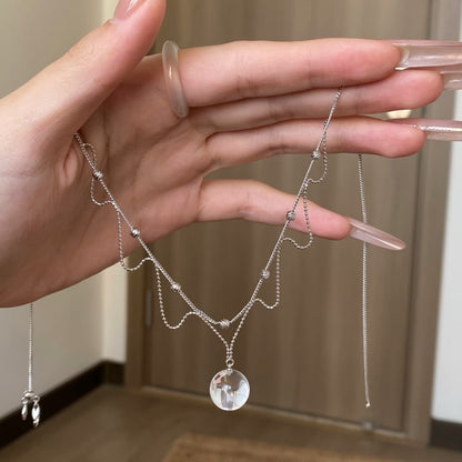 Pure Silver S925 Natural Double A White Crystal Lace Necklace Sweater Chain Exquisite Fashion Light Luxury High-end Ins Style