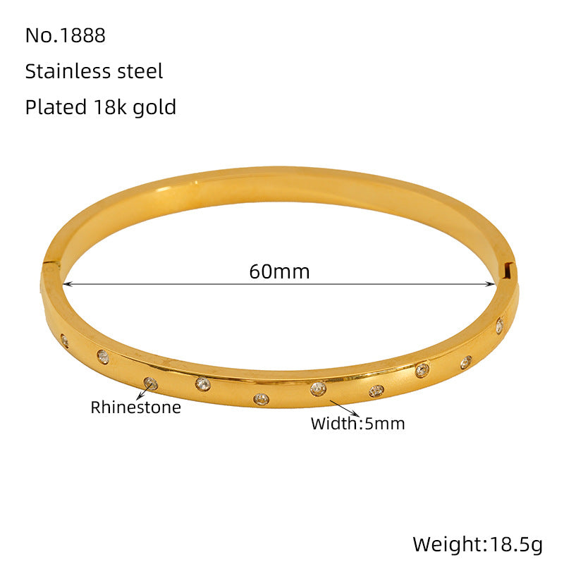 Hot-Selling Non-Fading Bracelet Titanium Steel Gold Wide Open Versatile Cuban Diamond-Studded Bracelet Factory Direct Sale