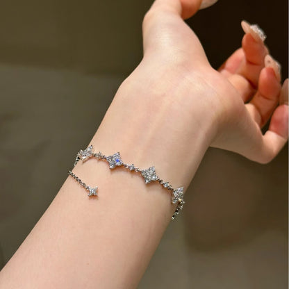 Pure Silver S925 High Carbon Diamond Four-Leaf Clover Bracelet Ultra Shiny French Style High-End Elegant