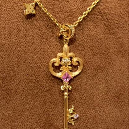 Sterling Silver S925Brushed Craft Iris Flower Fairy Wand Key Necklace for Women, Niche Light Luxury High-end Collarbone Chain