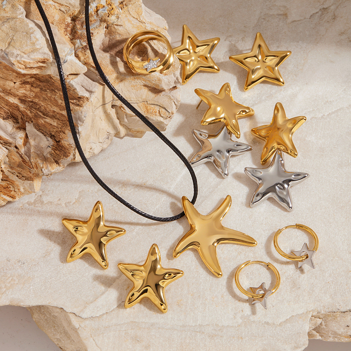 Titanium Steel Jewelry Stainless Steel Necklace Simple High-End Earrings Pentagram Ring Rings