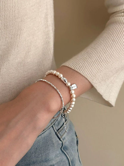S925 Silver Lucky Bean Long Pendant Letter Bracelet for Women Gentle Temperament Freshwater Pearl Best Friend Bracelet Elegant Jewelry