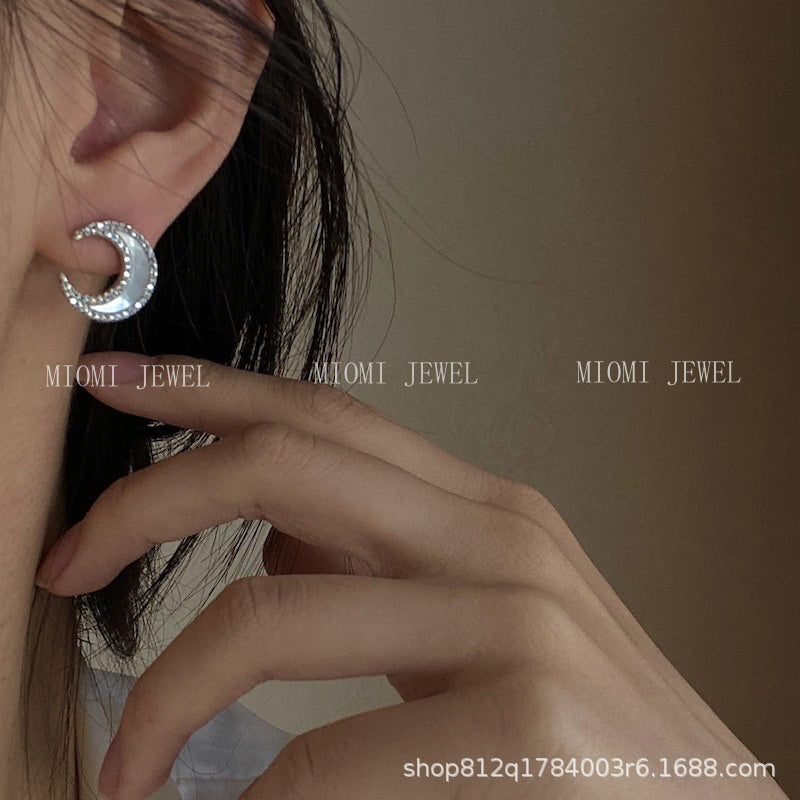 Iris Moon Sea Inlaid Diamond Shell Earrings for Women, Pure Silver Simple Minimalist Style Earrings, 2025 Trend