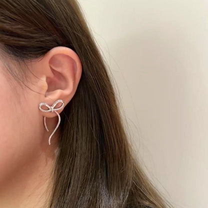 S925 Silver Inlaid Diamond Bow Sweet Light Luxury Exquisite Girl Temperament High-end Design Earrings